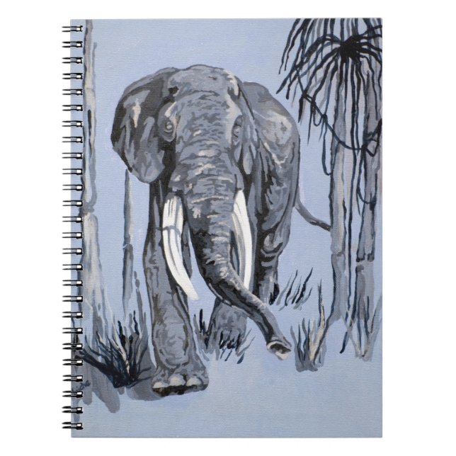 Caderno Espiral Elefante Passando Por Savana Florhada Em Azul (Frente)