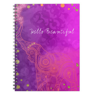 Caderno Espiral Elefante Púrpura Cor-de-rosa Cor-de-laranja Dourad