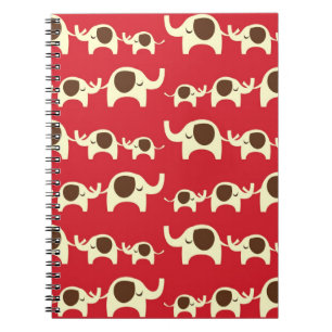 Caderno Espiral Elefantes pregam o padrão vermelho da natureza fo