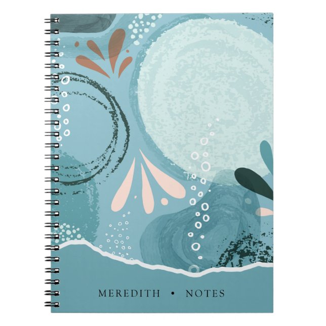 Caderno Espiral Elegância Abstrata Aqua Verde Personalizada (Frente)