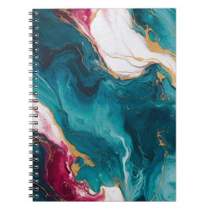 Caderno Espiral Elegância em Mármore Azul-turquesa e Carmesim