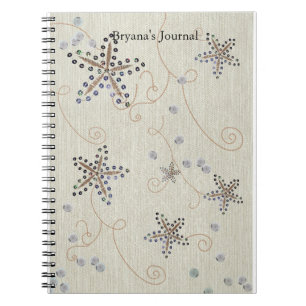 Caderno Espiral Elegância Estrela do Mar Praia Lantejoulas Brilho