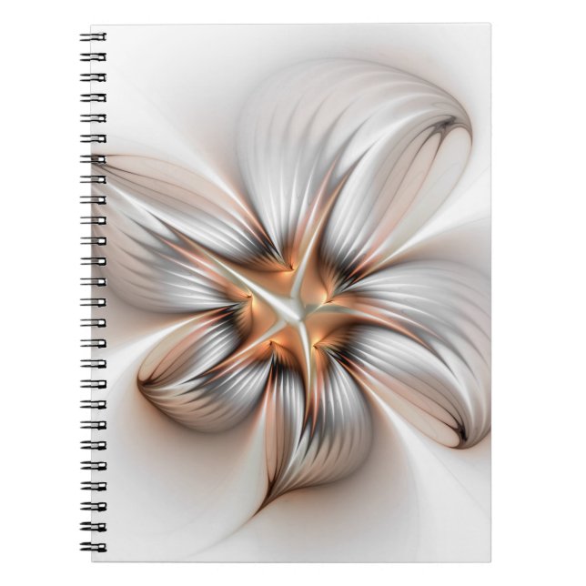 Caderno Espiral Elegância Floral Moderna Abstrato de Arte Fractal (Frente)