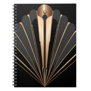Caderno Espiral Elegância Geométrica em Art Deco Dourado