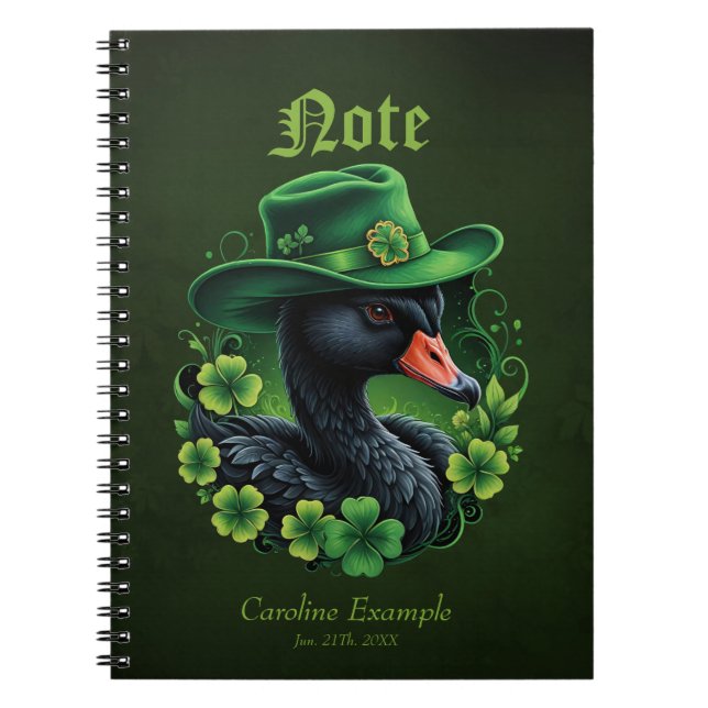 Caderno Espiral Elegância Irlandesa, O Cisne Negro da Rua Patrick. (Frente)