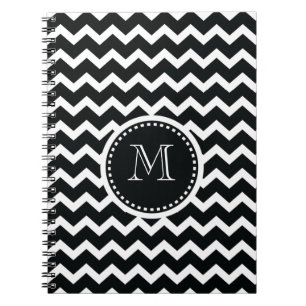 Caderno Espiral Elegância retro do ziguezague preto e branco de