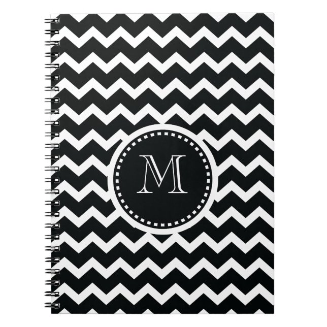 Caderno Espiral Elegância retro do ziguezague preto e branco de (Frente)