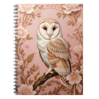 Caderno Espiral Elegant Barn Owl Pink and Gold Floral