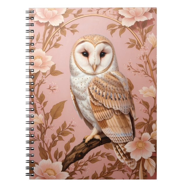 Caderno Espiral Elegant Barn Owl Pink and Gold Floral  (Frente)