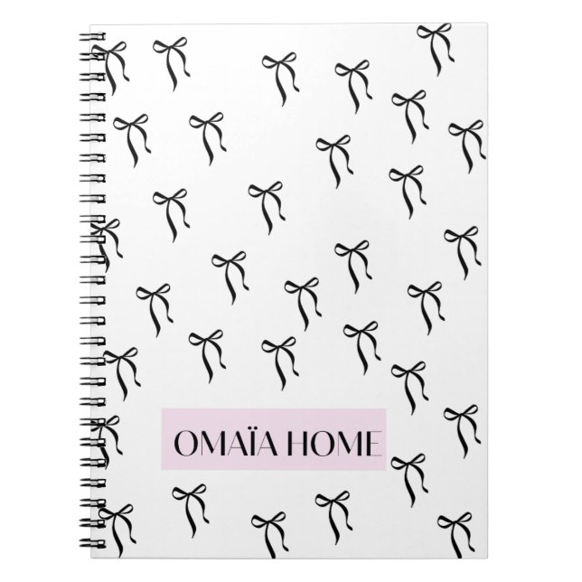 Caderno Espiral Elegant Black Bow Pattern by OMAÏA HOME (Frente)