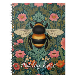 Caderno Espiral Elegant boho retro bumblebee spring florals