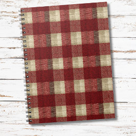 Caderno Espiral Elegant Burgundy Ivory Rust Red Plaid Pattern