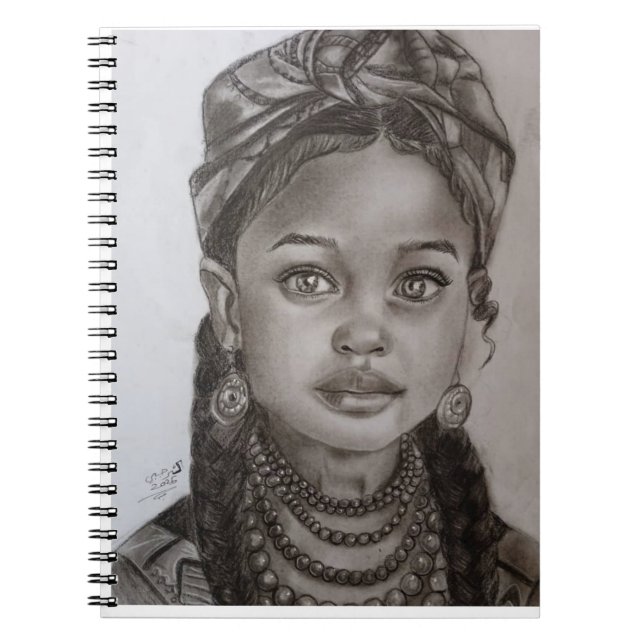 Caderno Espiral Elegant Charcoal & Pencil Girl Portrait Illustrati (Frente)