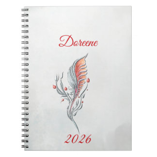 Caderno Espiral Elegant Feather Floral Watercolour  notebook 