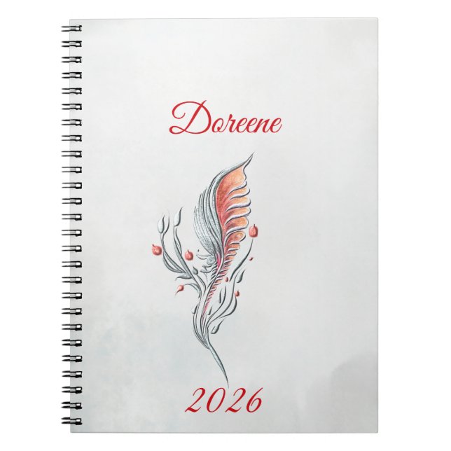 Caderno Espiral Elegant Feather Floral Watercolour  notebook  (Frente)