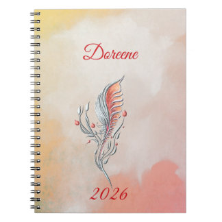 Caderno Espiral Elegant Feather Floral Watercolour  notebook 