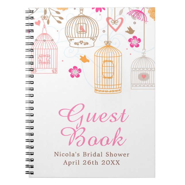 Caderno Espiral Elegant Floral Orange and Pink Bridal Shower (Frente)
