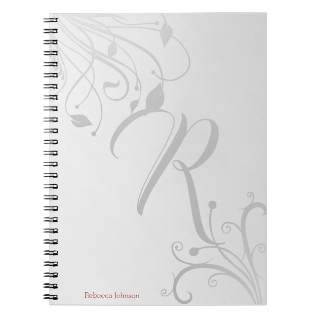 Caderno Espiral Elegant Floral Swirl Pattern Monogram Name (Frente)