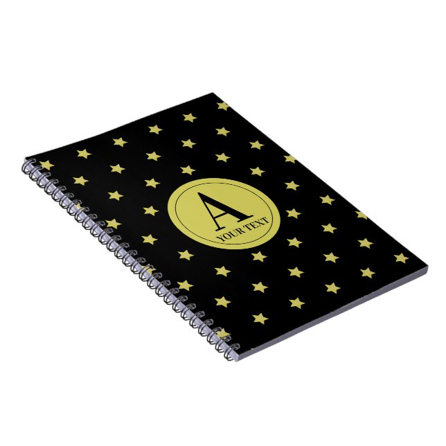 Caderno Espiral Elegant Gold & Black Star Pattern Monogram (Lado Direito)