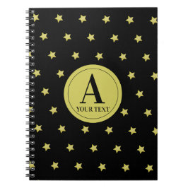 Caderno Espiral Elegant Gold & Black Star Pattern Monogram