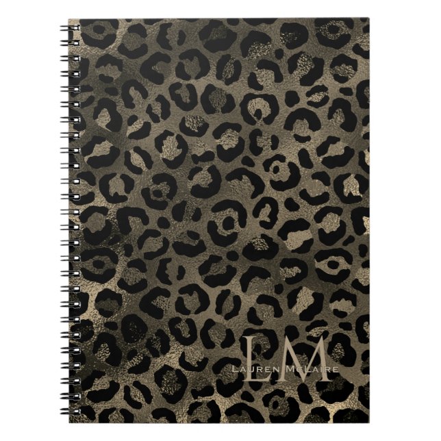 Caderno Espiral Elegant Golden Brown Leopard Monogram Notebook (Frente)