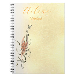 Caderno Espiral Elegant Golden Floral Vine Spiral Photo Notebook