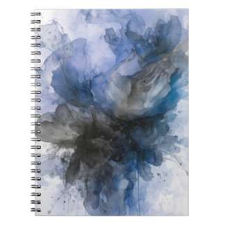 Caderno Espiral Elegant Gray & Blue Abstract Flower