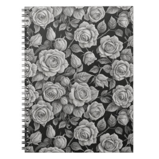 Caderno Espiral Elegant Gray Roses on Black Journal – Moody Floral