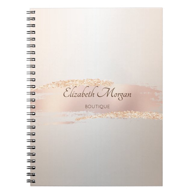 Caderno Espiral Elegant Modern,Chic Rose Gold Brush Stroke (Frente)