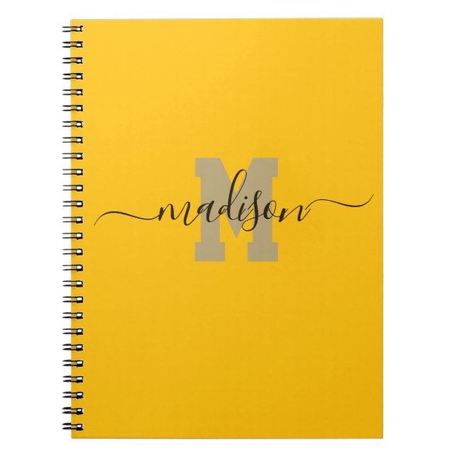 Caderno Espiral Elegant Monogram Yellow Script Office School (Frente)