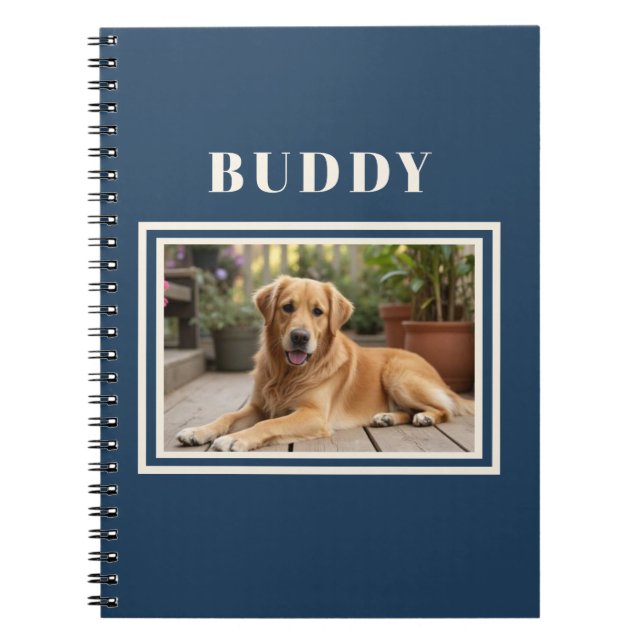 Caderno Espiral Elegant Navy Blue Dog Pet Photo  (Frente)