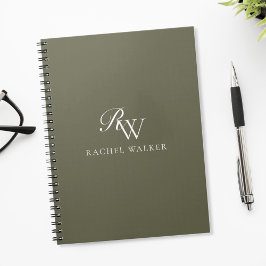 Caderno Espiral Elegant Olive Green Monogram