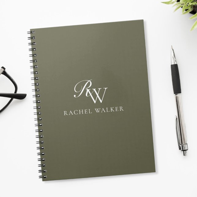Caderno Espiral Elegant Olive Green Monogram (Criador carregado)