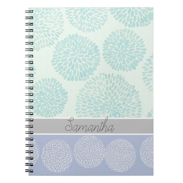 Caderno Espiral Elegant Pastel Shades of Blue Pattern Personalised (Frente)