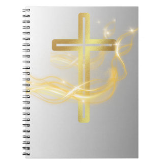 Caderno Espiral Elegant Radiant Golden Cross on Silver notebook