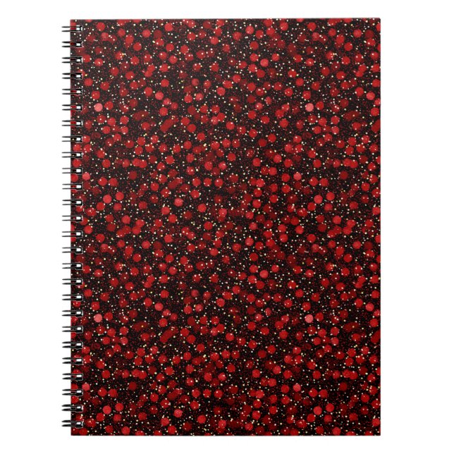 Caderno Espiral Elegant Red Confetti on Black Glitter Style (Frente)