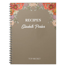 Caderno Espiral Elegant rustic floral kitchen cookbook recipes
