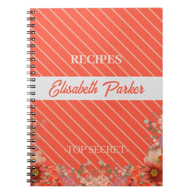 Caderno Espiral Elegant rustic floral kitchen cookbook recipes (Frente)