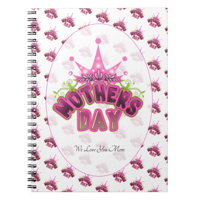 Caderno Espiral Elegant Shiny Pink Queen Crown Happy mothers day  (Frente)