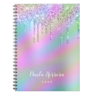 Caderno Espiral Elegant stylish colorful holographic glitter drips