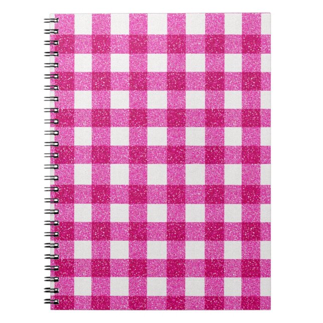 Caderno Espiral Elegant Valentine Pink Glitter Tartan on White (Frente)
