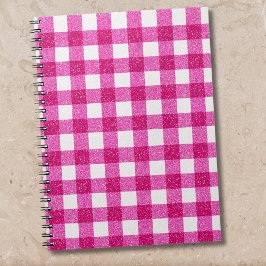 Caderno Espiral Elegant Valentine Pink Glitter Tartan on White