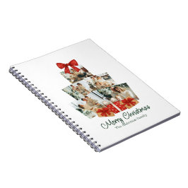 Caderno Espiral Elegant Watercolor Red Bow Family Christmas Tree
