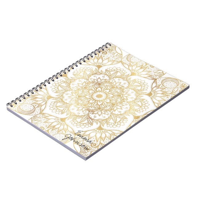 Caderno Espiral Elegant White Gold Mandala Floral  (Left Side)