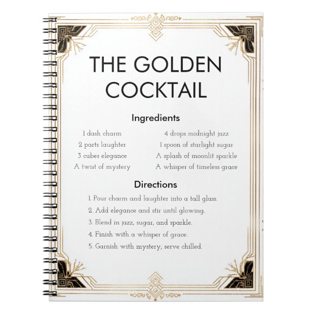 Caderno Espiral Elegante Art Deco Recipe Design (Frente)