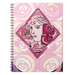 Caderno Espiral Elegante Art Nouveau Rosa Mulher