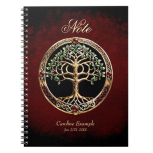 Caderno Espiral Elegante árvore nobre da vida com nó celta.