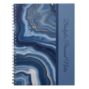Caderno Espiral Elegante Azul Marinho Dourado Mármore Líquido Abst