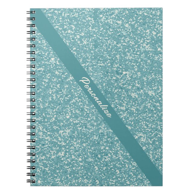 Caderno Espiral Elegante Baby Blue Glitter Trendy Chic Personaliza (Frente)