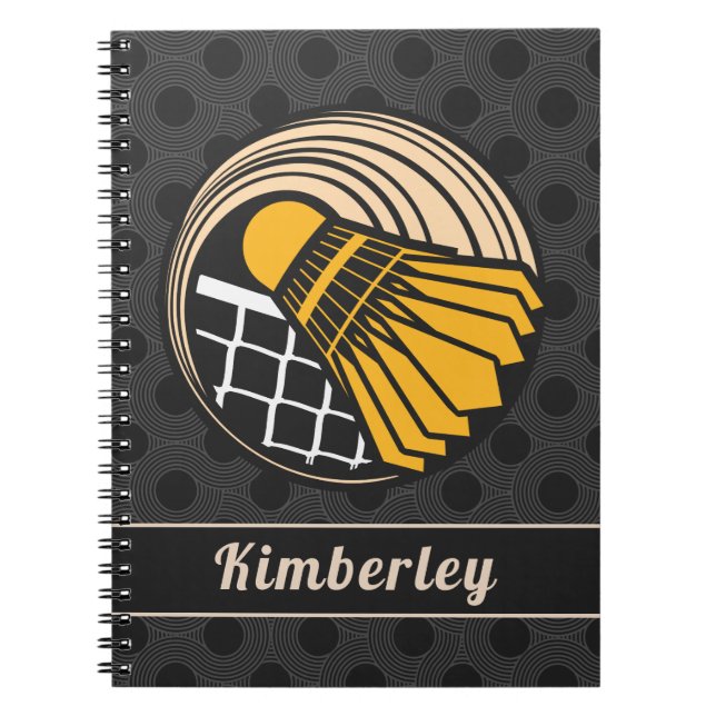 Caderno Espiral Elegante Badminton Tema Birdie Player Nome do joga (Frente)